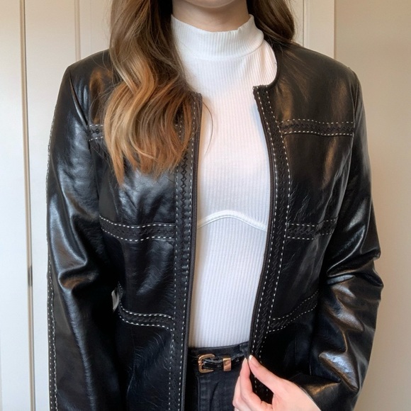 Vintage Jackets & Blazers - Vintage Contrast Stitch Faux Leather Jacket